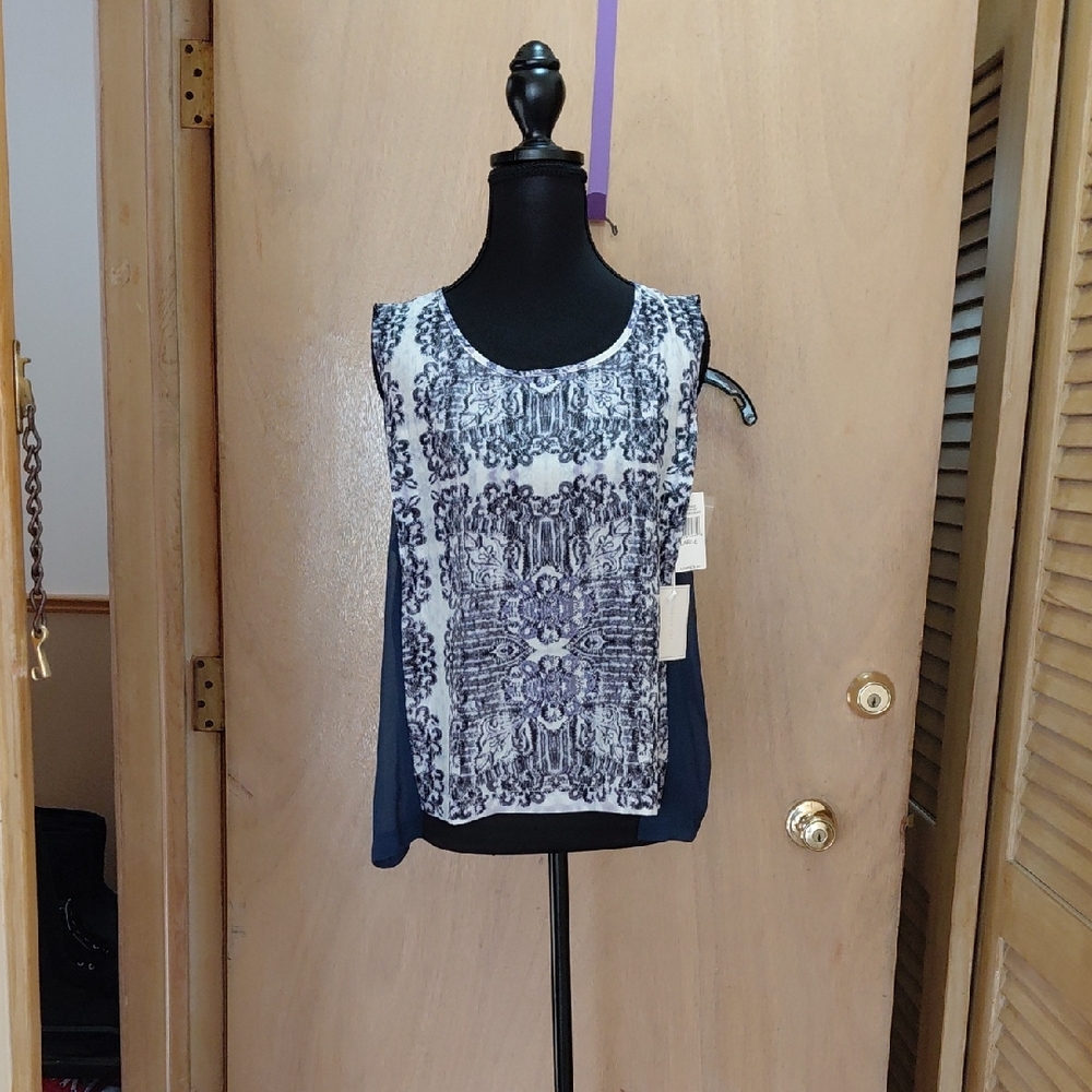 1. State Navy and White Printed Sleeveless Camisole